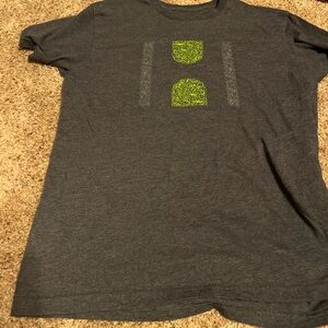 Grey& green casual cotton T-shirt with bicycle print